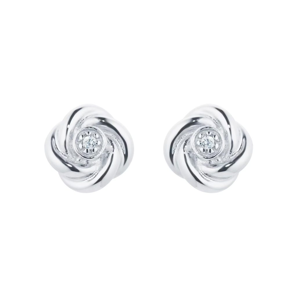 9ct White Gold 0.01cttw Diamond Flower Stud Earrings