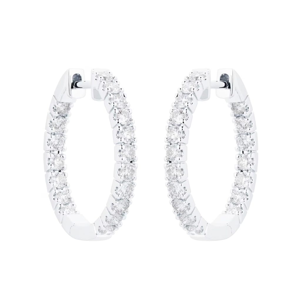 18ct White Gold 1.00cttw Diamond 20mm Hoop Earrings