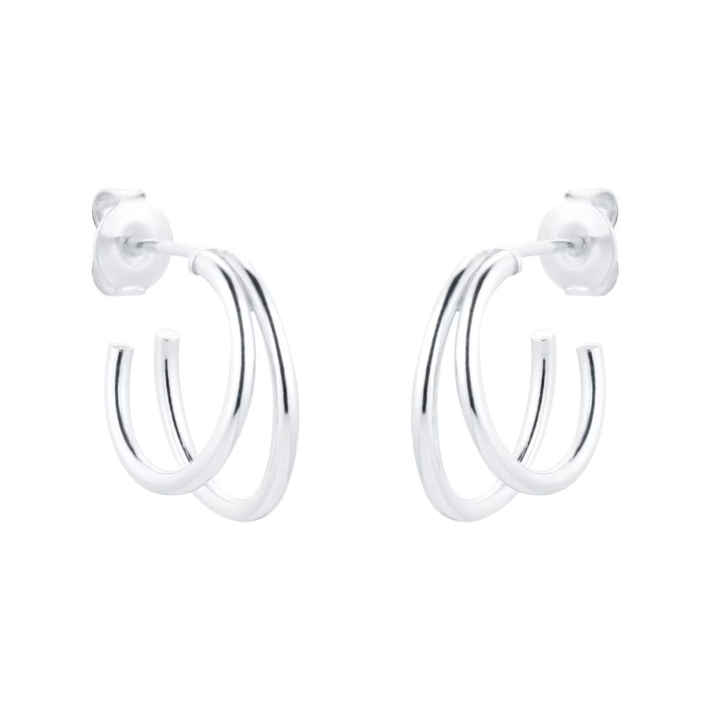 Silver Double Wire Hoop Earrings